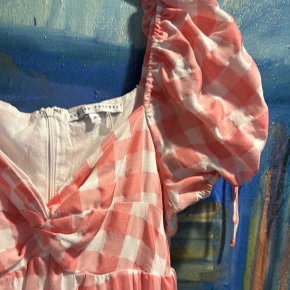 English Factory Gingham Knot Tiered Cotton Blend Midi Dress small - Picture 2 of 9